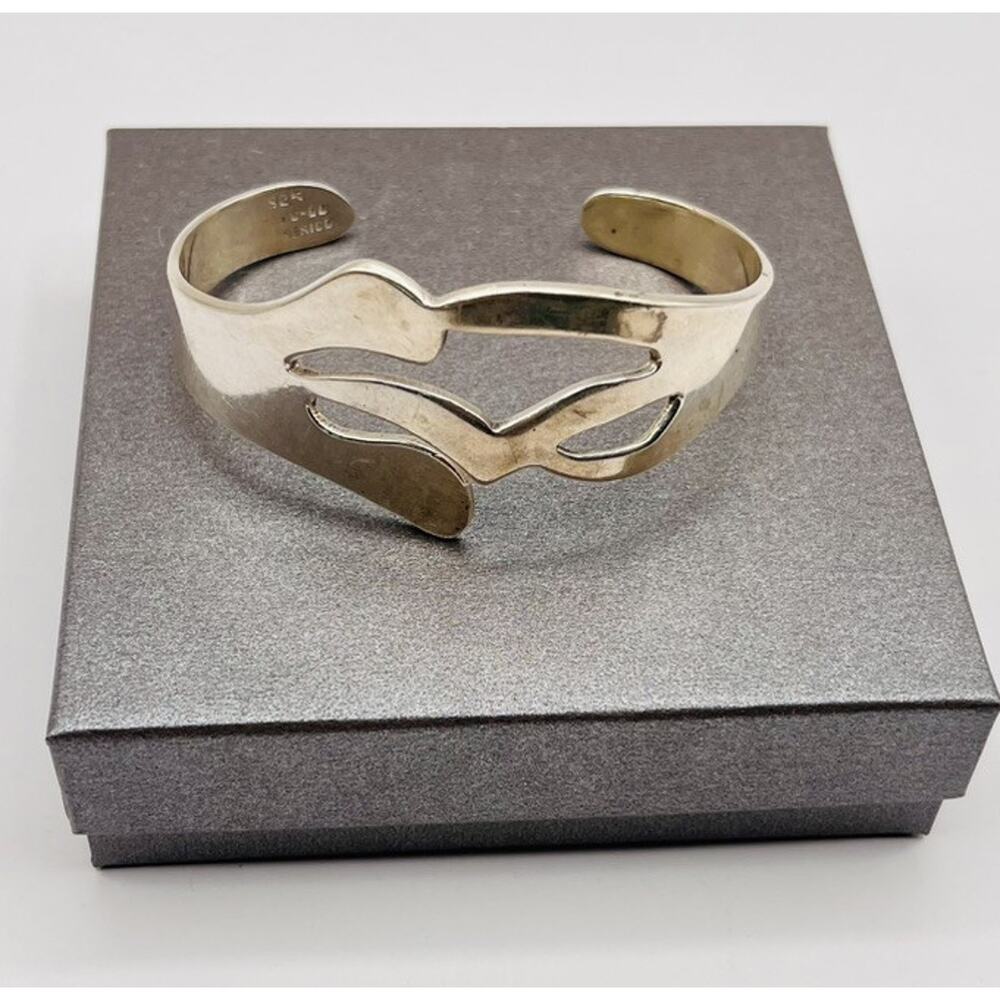Vintage Mexico Taxco- 80 Signed Large Wide Cuff Modernist Bracelet Sterling 925